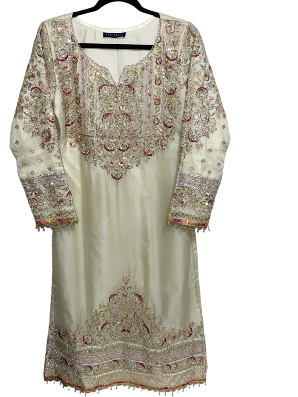Lashkaraa Kurta Tunic Top Dress Womens Medium (est) Beaded Embroidered Indian